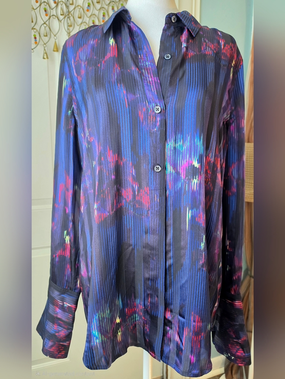 Equipment Eleonore Silk Blend Button Up Blouse Women's M Eclipse Multi Abstract